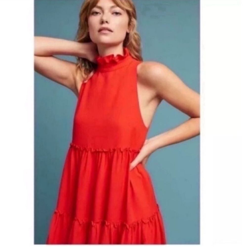 Anthropologie Elliatt Sonnet Mod Mock Ness Dress Swing Poppy Red